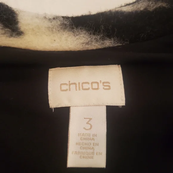 CHICO'S Black Cream Zebra Print Wool‎ Blend Open Front Vest   Women's Size XL - Picture 9 of 11